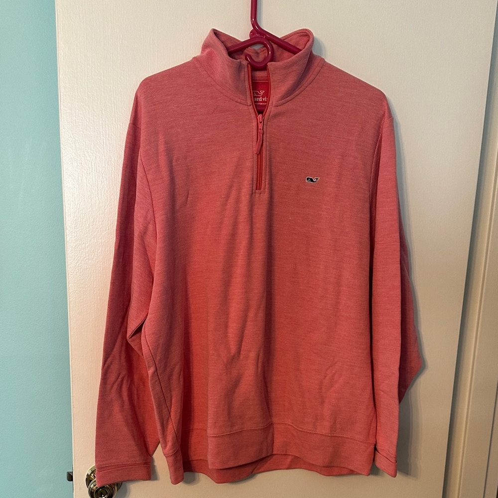 Vineyard Vines Men’s Coral Zip-Up Pullover Sweater